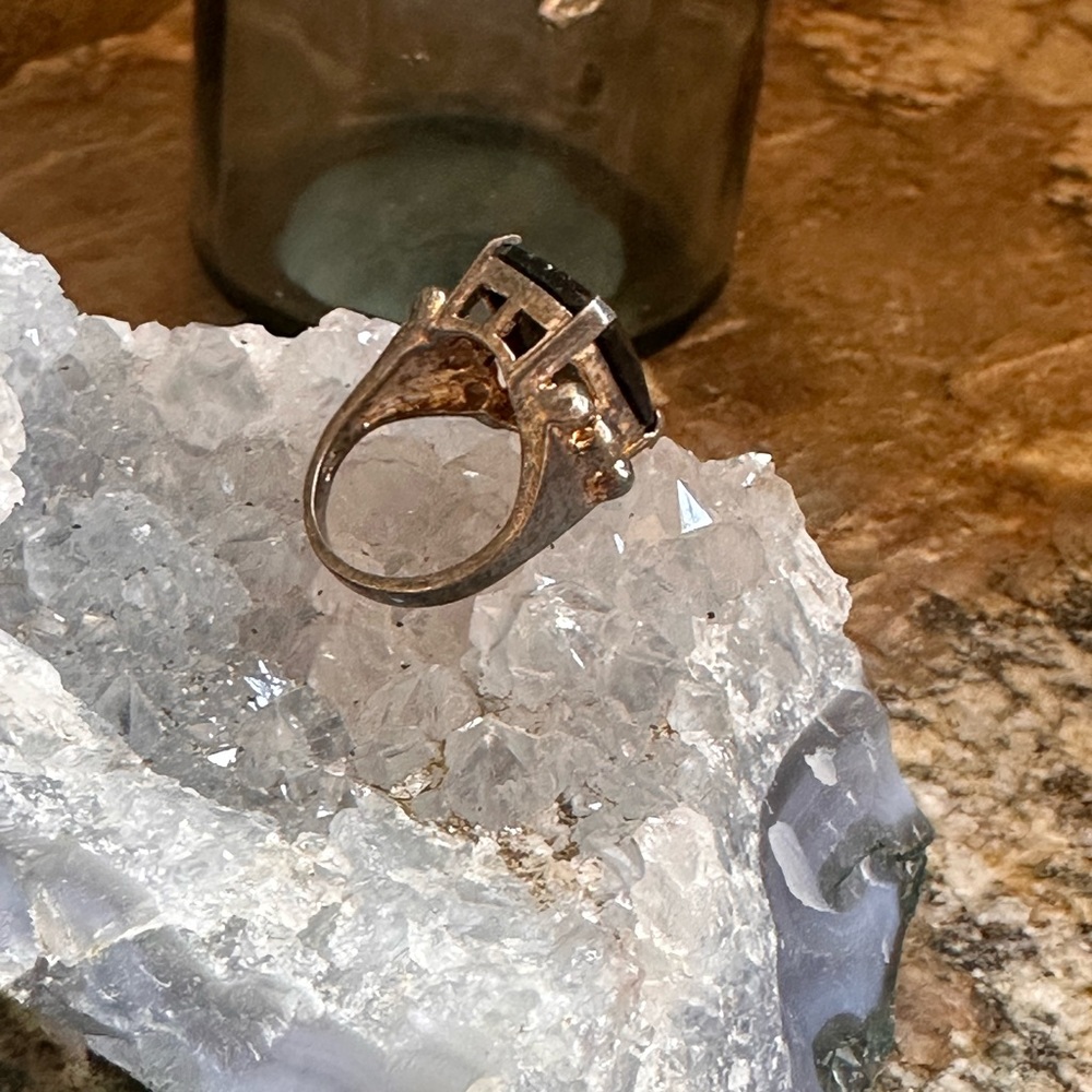 Vintage Sterling Silver Black Onyx Stone Ring - Picture 4 of 11